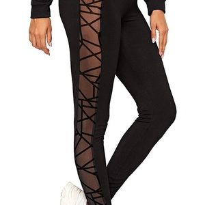 Women's Sexy Mesh Panel Side High Waist Leggings